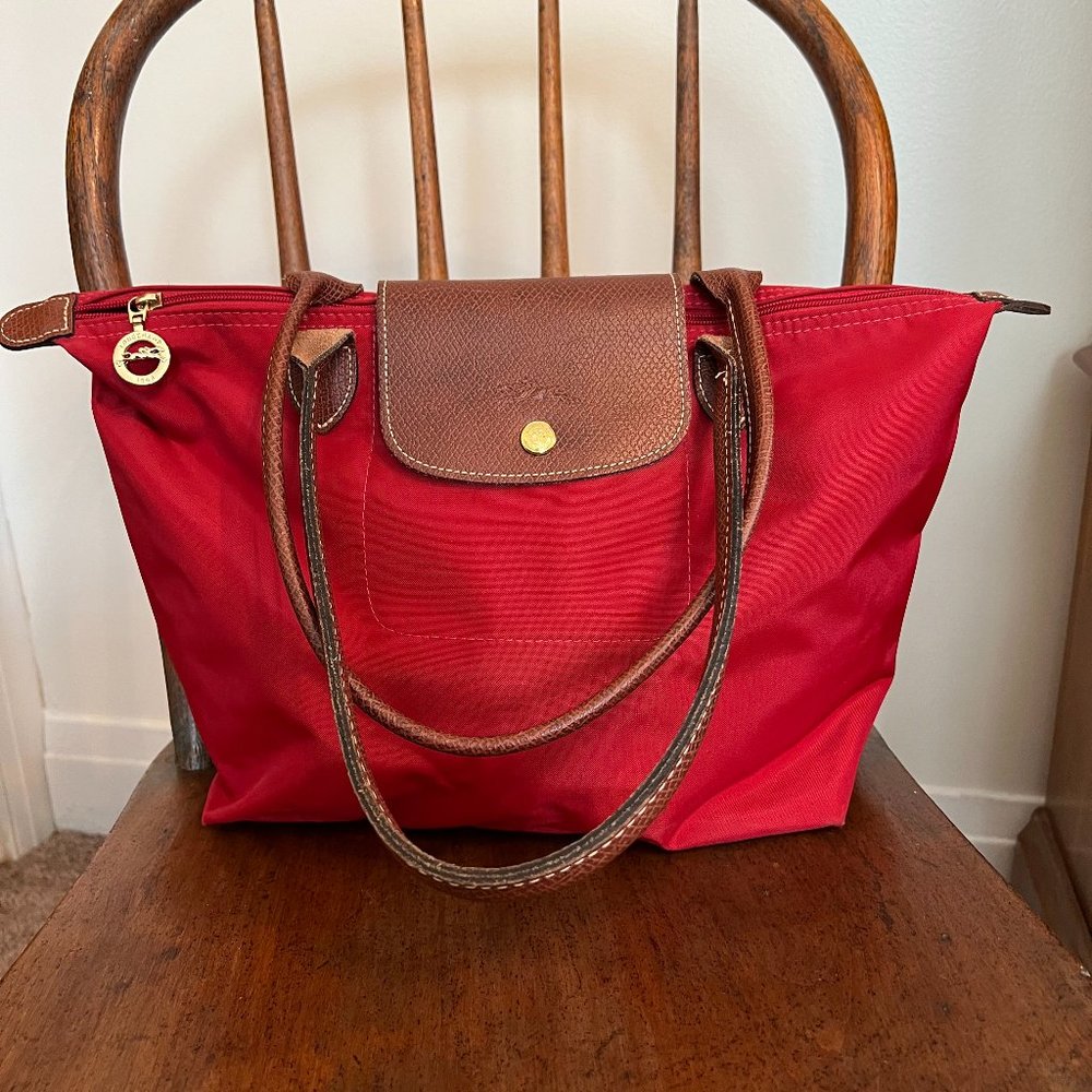 Red Longchamp Nylon LePilage Tote